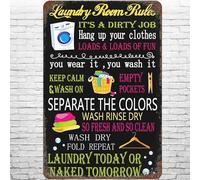 Metal Sign Vintage Laundry Room Rules, Retro Wall Decor Laudry Today or Naked Tomorrow Funny Fry Clean Washroom Tips Tin Signs Poster for Home Living Room Bedroom Garden 8x12 Inch