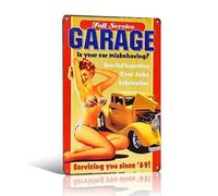 Metal Sign - Vintage Metal Tin Signs " Full Service Garage " Hot Rod Pin-up Girl Hanging Poster Garage Wall Decor