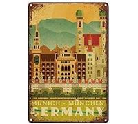 Metal Sign Vintage Style Munich Munchen Germany Home Wall Art Decor Metal Plaque Tin Sign Street Shop Kitchen Bar Restaurant 12x8 Inch