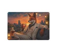 Metal Sign Wall Decor, Anthropomorphic Fox in a Suit with a Cocktail | Give the kitchen a winter update with decorative tin signs and a relaxed focal point.
