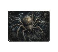 Metal Sign Wall Decor, Metallic Spider Cross - Gothic Medieval Insec | For winter decorating, decorative tin signs bring a clean decorative finish to the reading nook.