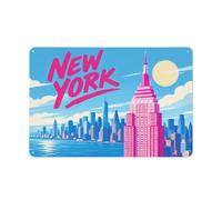 Metal Sign Wall Decor, New York Cityscape with Empire State Building | Set up the kitchen for winter with metal wall signs as a lively wall note.