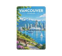 Metal Sign Wall Decor, Vancouver Cityscape with Mountains and Water | Use printed metal signs for winter wall decor in the kitchen and add a personal wall accent.