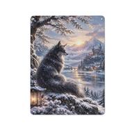 Metal Sign Wall Decor, Wolf Overlooking Winter Castle at Sunset | Style an entryway with metal decor signs for a custom-feel wall accent.