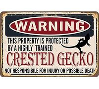 Metal Sign Warning Property Protected by Crested Gecko Retro Metal Tin Sign Vintage Aluminum Sign for Home Coffee Wall Decor 8x12 Inch