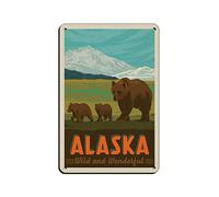 Metal Signs Alaska Brown Bears Funny Travel Tin Signs Bar Coffee Home Room Art Wall Plaque Decor Gift Outdoor Indoor 15 * 30CM