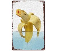 Metal Signs Banana Fish Funny Tin Sign Creative Fruit Shape Poster Wall Art Decor Plaque For Home Kitchen Bar Pub Club Cafe Living Room Bedroom Garage Gift Metal Sign Plaque Poster 8X12 Inch
