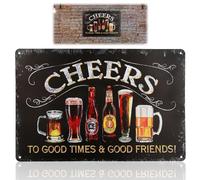 Metal Signs Bar Sign Cheers Plaque Beer Accessories for Home Pub Outdoor Outside Decorations Man Cave Wall Garden Shed Retro Club Cheers Art Decor Cheers to Good Time & Good 8x12inch