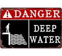 Metal Signs Deep Water Danger Warning Vintage Tin Sign Funny Art Wall Decors For Home Man Cave Bedroom Bar Bathroom Gift For Women Men 8x5.5 Inch Plaque Tin Sign