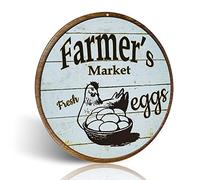 不适用 Metal Signs Farmer's Market for Fresh Eggs Retro Vintage Chic Style Decorative Old Metal Signs for Farm Wall Décor Gift 12"X12" Inches