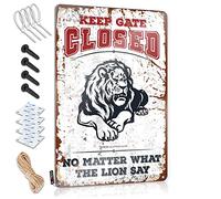 Metal Signs For Home Bar Keep Gate Closed No Matter What The Lion Say Tin Sign Retro Signs Door Signs For Bedroom(20X30CM)