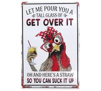 Metal Signs for Outside and Inside, 8 x 12 In, Funny Tin Wall Art | Funny Metal Signs for Outdoors; Let Me Pour You a Tall Glass of Get Over It; for Kitchen, Barn, or Yard; Gift for Women