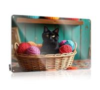 Metal Signs For Outside Home Decor A Black Cat Sits In A Basket Filled With Colorful Yarn Balls. Tin Sign Beer Decorations For Man Cave Metal Sign Decor Vin(20X30CM)