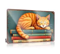Metal Signs For Outside Home Decor A Cozy Cat Naps On A Stack Of Books. Tin Sign Beer Decorations For Man Cave Metal Sign Decor Vin(30X40CM)