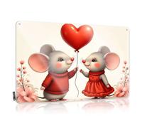 Metal Signs For Outside Home Decor Two Mice Holding A Heart-Shaped Balloon. Tin Sign Beer Decorations For Man Cave Metal Sign Decor Vin(30X40CM)