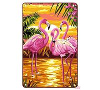 Metal Signs Funny Pink Flamingo Tin Sign Chic Art Wall Decorations Iron Plaque Gift for Living Room Office 8x6 inch