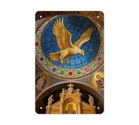 Metal Signs Golden Eagle over Byzantine Church Vintage Metal Tin Sign with Folded Durable Rustproof Iron Art for Home Office Kitchen Cafe Garden Patio Farmhouse Wall Decor 11.8x7.9 Inch