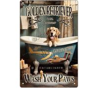Metal Signs Golden Retriever Dog Bath Soap Wash Your Paws Sign Funny Vintage Tin Aluminum Retro Wall Decor for Bathroom Shower Room Gift 12x8 Inch