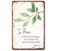 Metal Signs In Peace I Will Lie Die Down And Sleep For You Alone Lord Make Me Dwell In Safety, Scripture Wall Art, Nursery, Bible Verse Artwork For Office Metal Tin Sign 6x8 Inch