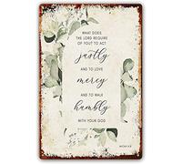 Metal Signs Micah 6 8 Walk Humbly Bible Verse Wall Decor Eucalyptus Scripture Poster Man Cave Bar Signs Decorative Paintings Cafe Bar Pub Decor Wall Plaque 8"x12"