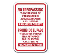 Metal Signs No Trespassing Violators Will Be Prosecuted in Accordance with ARS 13-1502 - A1 Private Property Sign Warning Sign Street Sign 8"x12"