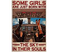 Metal Signs Outdoor Female Pilot Some Girls Born with The Sky Retro Tin Signs Vintage Funny Signs Unique Home Decorations Cute Wall Decor Metal Poster for Bedroom Office Kitchen 8x12 Inch