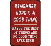 Metal Signs Remember, Hope is a good thing Vintage Tin Sign Funny Wall Decorations for Home Man Cave Bedroom Bar Bathroom 8x12 Inch