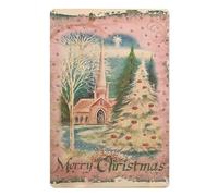 Metal Signs Retro Pink Christmas Church Metal Tin Sign Merry Christmas Poster Vintage Metal Plaque For Bathroom For Restroom Home Coffee Shop Man Cave Bar Pub Club 8X12 Inches