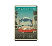 Metal Signs Santa Monica Pier Travel Tin Signs Wall Art Poster Metal Poster for Home Bar Cafe Garage Bathroom 30 * 40CM
