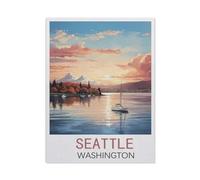 Metal Signs,Seattle Washington Vintage Travel Poster,Nostalgic Man Cave Tin Metal Sign Hanging Wall Plaque Kitchen Shed Garage(30x40cm)12x16 inch-BZ9