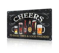 Metal Signs Vintage Bar Sign Beer Cheers Plaque Bar Accessories for Home Pub Outside Decorations Cheers to Good Time & Good Friends Man Cave Wall Garden Shed Retro Club Cheers Art Decor 8x12inch