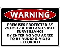 Metal Signs - Warning Premises Protected By 24 Hour Audio And Video Surveillance By Entering You Agree To Be Audio & Video Recorded Tin Sign 8"x12"