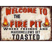 Metal Signs Welcome To Our Fire Pit Any Name Wall Plaque Vintage Man Cave Garage Bar Pub Shed Rusted Effect For Home And Kitchen Bar Cafe Gas Station Garage Retro Wall Decor Gift 5.5x8 Inch
