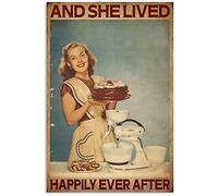 Metal Signs, Woman Baking Cake Kitchen And She Lived Happily Ever After, Room Decor, Signs Metal Plaque for Garden Man Cave Kitchen S
