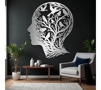Metal Silver Abstract Face Wall Art, Metal Tree Branch Nature Art Wall Decor, Face Artwork Decoration Modern Sculpture for Living Room,Bedroom Hallway and Stairs Nature Home Decor (Silver