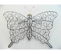 Metal Silver Butterfly Wall Art, W45cm x H38cm x D5cm - Handcrafted Silver Wire Butterfly Sculpture - Unique Home & Garden Decor- Ideal for Fences & Feature Walls - Outdoor & Indoor Wall Hanging