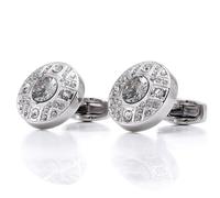 Metal Silver Cufflinks Flash Diamond Round French Shirt Cuff Stud Cuff Fasteners (White fruit Peach5 20 * 20MM)