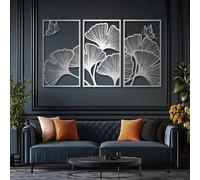 Metal Silver Ginkgo Leaf Wall Art, Metal Nature Office Bathroom Art Wall Decor, Ginkgo Leaf Artwork Decoration Modern Sculpture for Living Room,Bedroom Hallway and Stairs Nature Home Decor