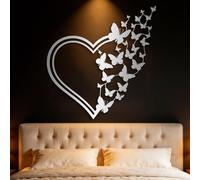 Metal Silver Heart Butterfly Wall Art, Metal Infinity Romantic Couple Art Wall Decor, Heart Butterfly Artwork Decoration Modern Sculpture for Living Room,Bedroom Hallway and Stairs Decor (Si