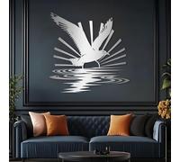 Metal Silver Seagull Sunset Wall Art, Metal Coastal Beach Nature Art Wall Decor, Seagull Sunset Artwork Decoration Modern Sculpture for Living Room,Bedroom Hallway and Stairs Decor (Silver 3
