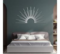 Metal Silver Sun Wall Art, Metal Minimalist Boho Sparkle Nature Art Wall Decor, Sun Artwork Decoration Modern Sculpture for Living Room,Bedroom Hallway and Stairs Decor (Silver 59x31inch)