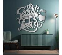 Metal Silver The Secret Ingredient is Always Love Wall Art, Metal Kitchen Cooking Gift Art Wall Decor, The Secret Ingredient is Always Love Artwork Decoration Modern Sculpture for Living Roo