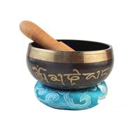 Metal Singing Bowl ，Handmade Buddhist Sound Bowl，Buddhist Symbols Singing Bowl with Wooden Mallet & Cushion for Prayer/Meditation/Yoga/Chakra Healing/Mindfulness/Decoration