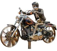 Metal Skeleton Motorcycle Wind Spinner,Biker Skull Windmill Stake with Rotating Wheels for Patio Yard Garden,Unique Resin Outdoor Sculptures Ornament Gift for Friends