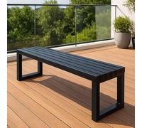 Metal Slatted Seat Bench without Back - Wooden Slats 200kg Capaci - Perfect for Balconies Gardens Par and Louns - Black 150x40x45cm