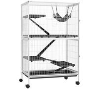 Metal Small Animal Cage, Rolling Chinchilla Cage with Removable Ramps, Sugar Glider Cage, Ferret Cages with Removable Tray, Hammock & 5 Tiers, White