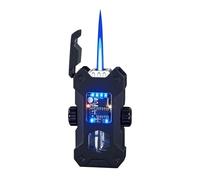 Metal smart voice-activated lighter, windproof blue flame mecha design, four ignition methods, transparent visible air chamber, adjustable flame and refillable, suitable for barbecue, outdoor, men's g