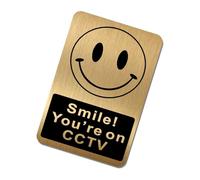 METAL Smile You're On CCTV Sign-WITH IMAGE-Brushed Gold Aluminium -Warning Door Notice Office Warehouse Shop School Cafe Restaurant Pub Business Hotel Premises Camera Recording
