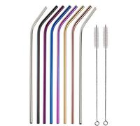 Metal Smoothie Straws, 10 Inch Colored Wide Reusable Drinking Straws, 8 PCS Extra Long Bent With 2 Cleaning Brushes for 30 Ounce YETI Rambler Cup RTIC Ozark Trail