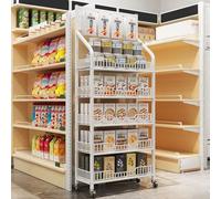 Metal Snack Display Cart with Hooks & Locking Wheels - 5 Tier Shelf Organizer for Supermarkets, Office, and Home Kitchen Storage
